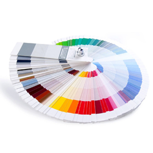Fan deck representing aluminum frame color options